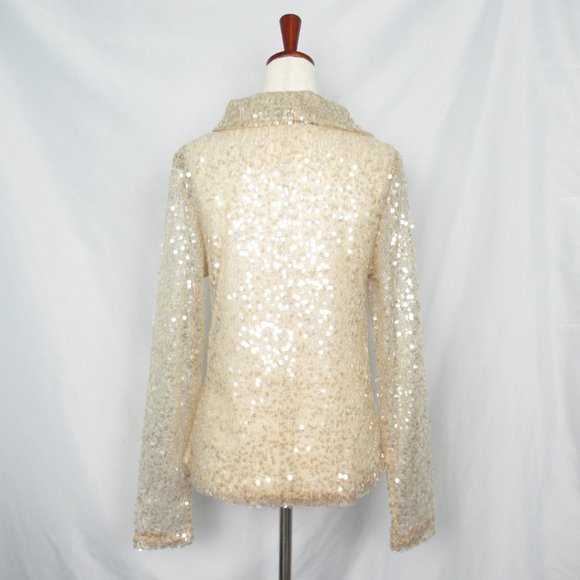 Anthropologie Sunday in Brooklyn Sheer Sequin Turtleneck Gold Champagne Small - Picture 2 of 11